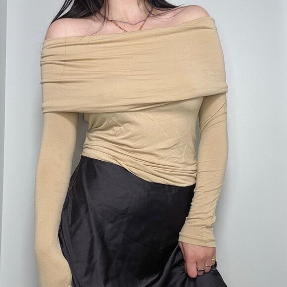 Tan off the shoulder top #tan #offtheshoulder - Picture 1 of 6